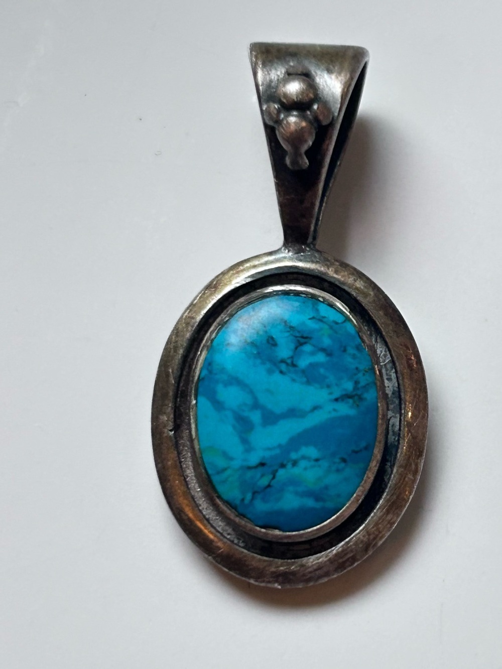 Sterling Silver Blue Turquoise Oval Pendant Southwestern Style Ted OTT